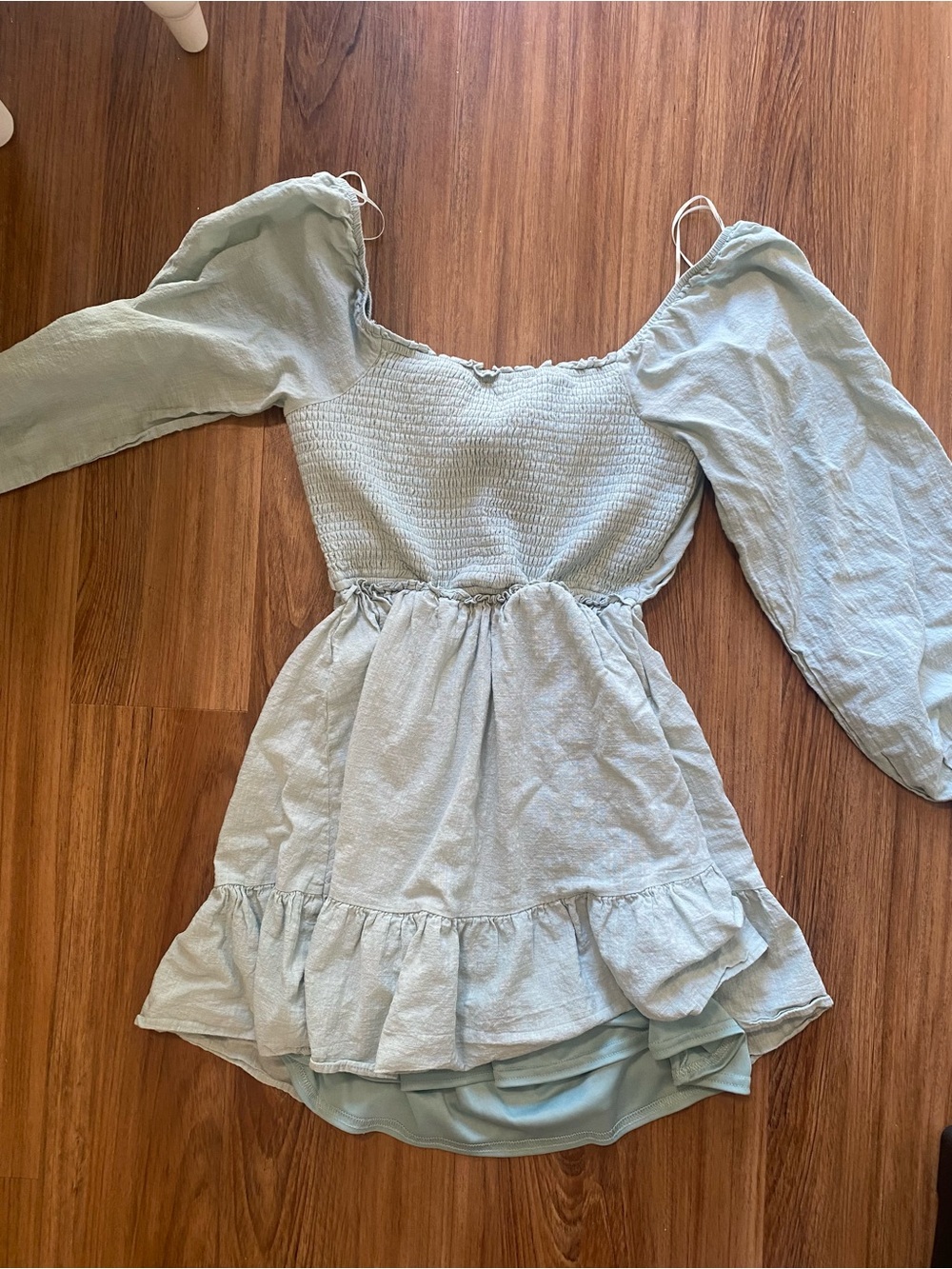 Altar’d State Sage Green Smocked Puff Sleeve Mini Dress Boho